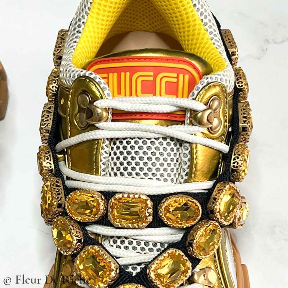 💛SOLD🖤 Rare New Gucci x SEGA Flashtrek Gold Lowtop Sneakers - Picture 4 of 7